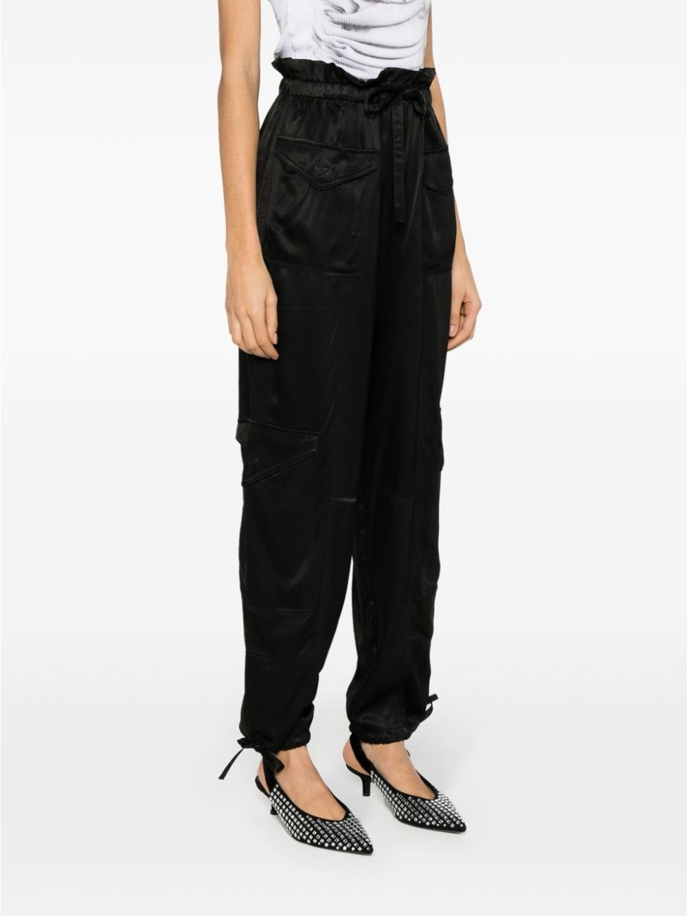 GANNI Washed Satin Cargo Pants in black size 34